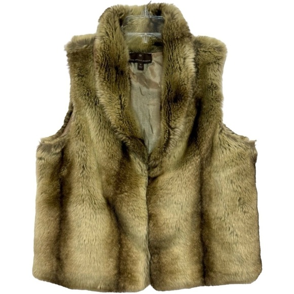 Fenn Wright Manson Vest Faux Fur Collared Cashmere Blend Brown Black Size Medium - Picture 1 of 8